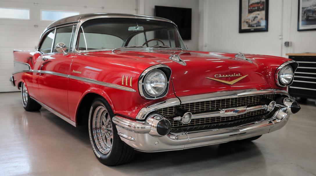Polished classic collector car in a clean garage